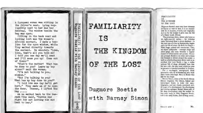 Dust jacket of the 1969 edition of Familiarity is the Kingdom of the Lost